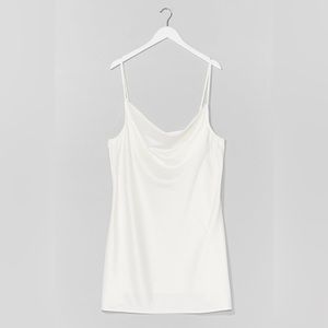 Cowl neck white satin dress